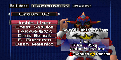 Screenshot of the wrestler selection after
selecting 'Clone from Fighter' option in Edit Mode.
